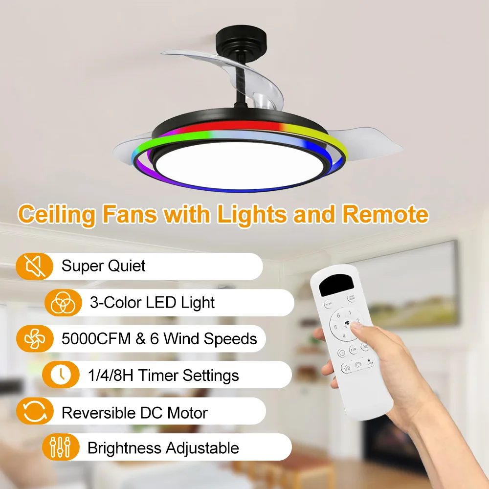 Ceiling Fan Manufacturer 42&Quot; Dc Motor Telescopic Led Ceiling Fan With Rgb Color Light - Image 4