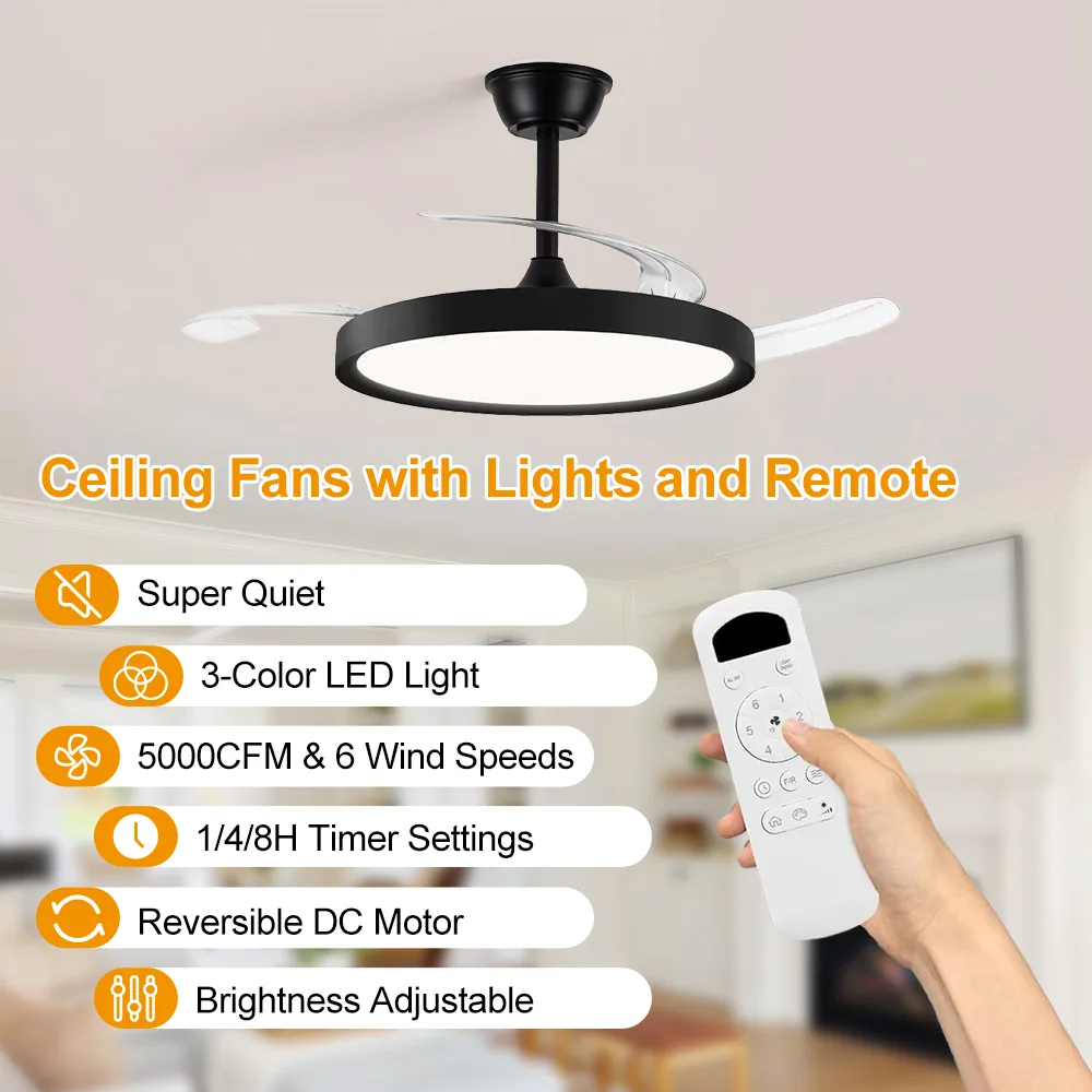 Ceiling Fan Manufacturer 42 Inch Indoor Black Retractable Led Ceiling Fan - Image 10