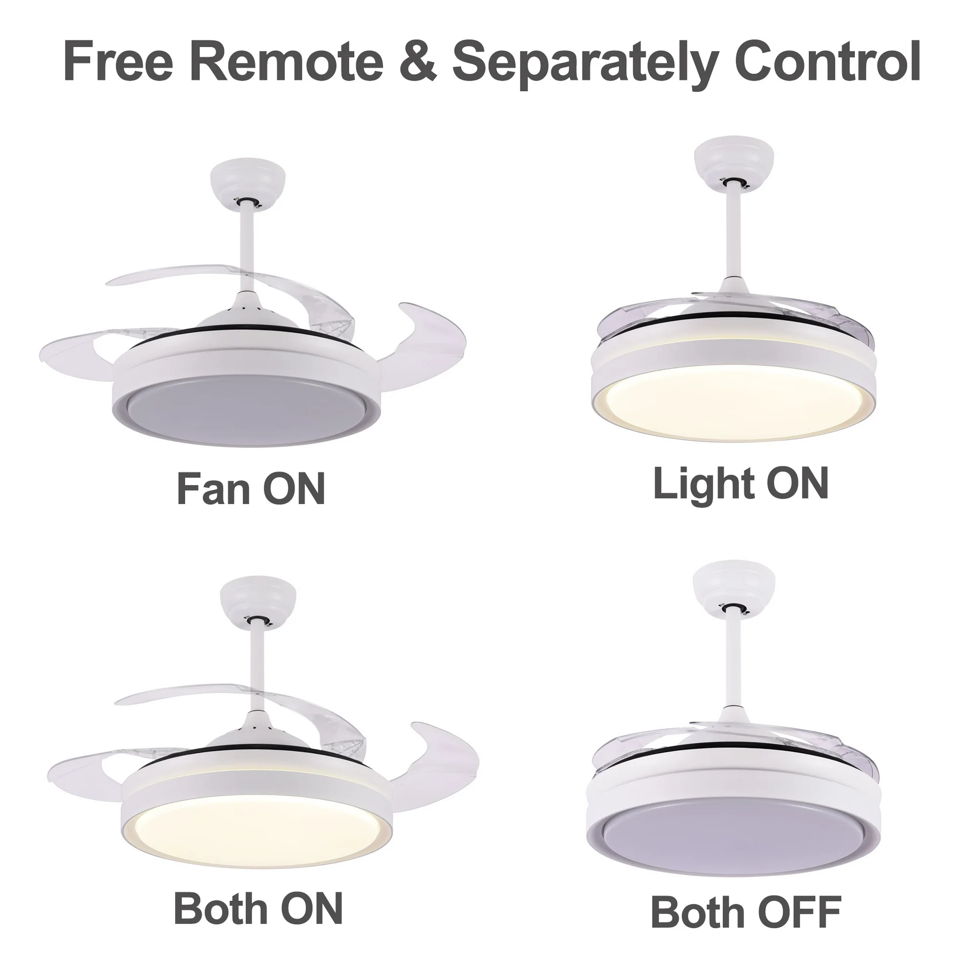 Ceiling Fan Manufacturer 42 Inch Retractable Modern White Led Ceiling Fan Light Kit - Image 5