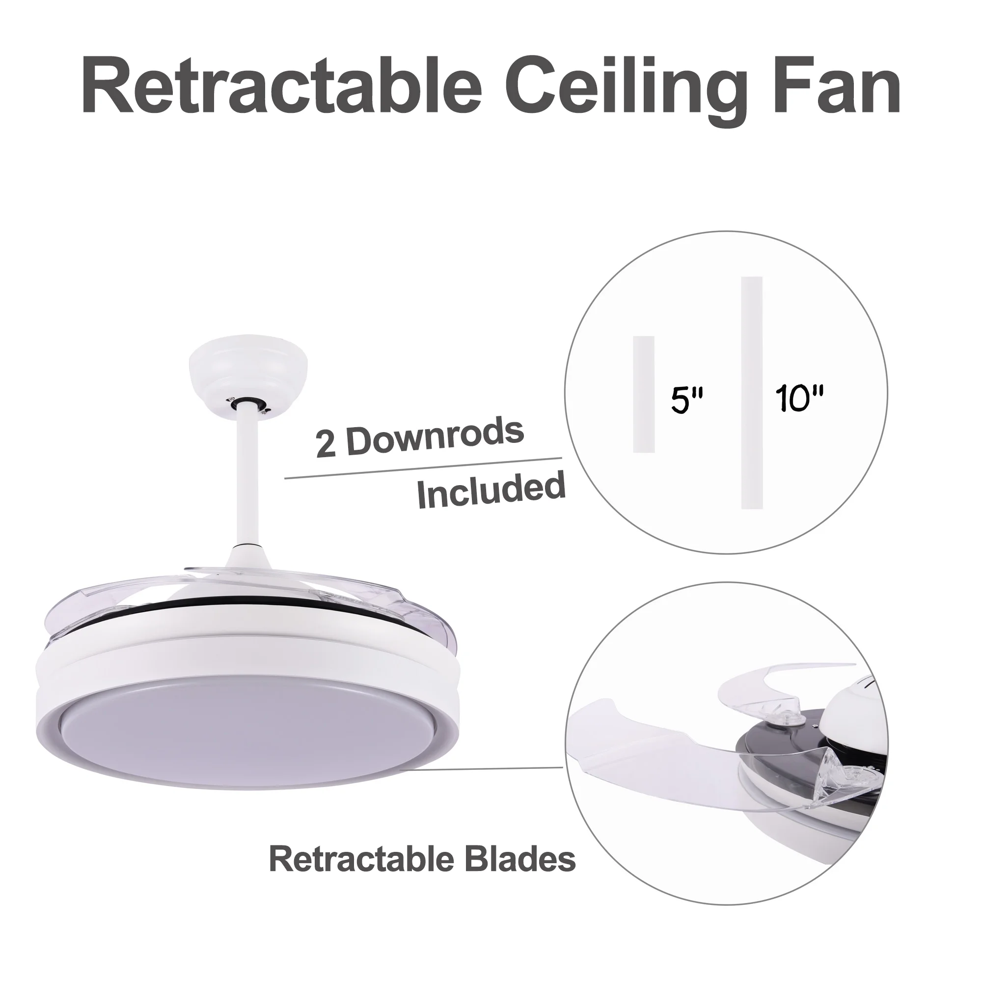 Ceiling Fan Manufacturer 42 Inch Retractable Modern White Led Ceiling Fan Light Kit - Image 6