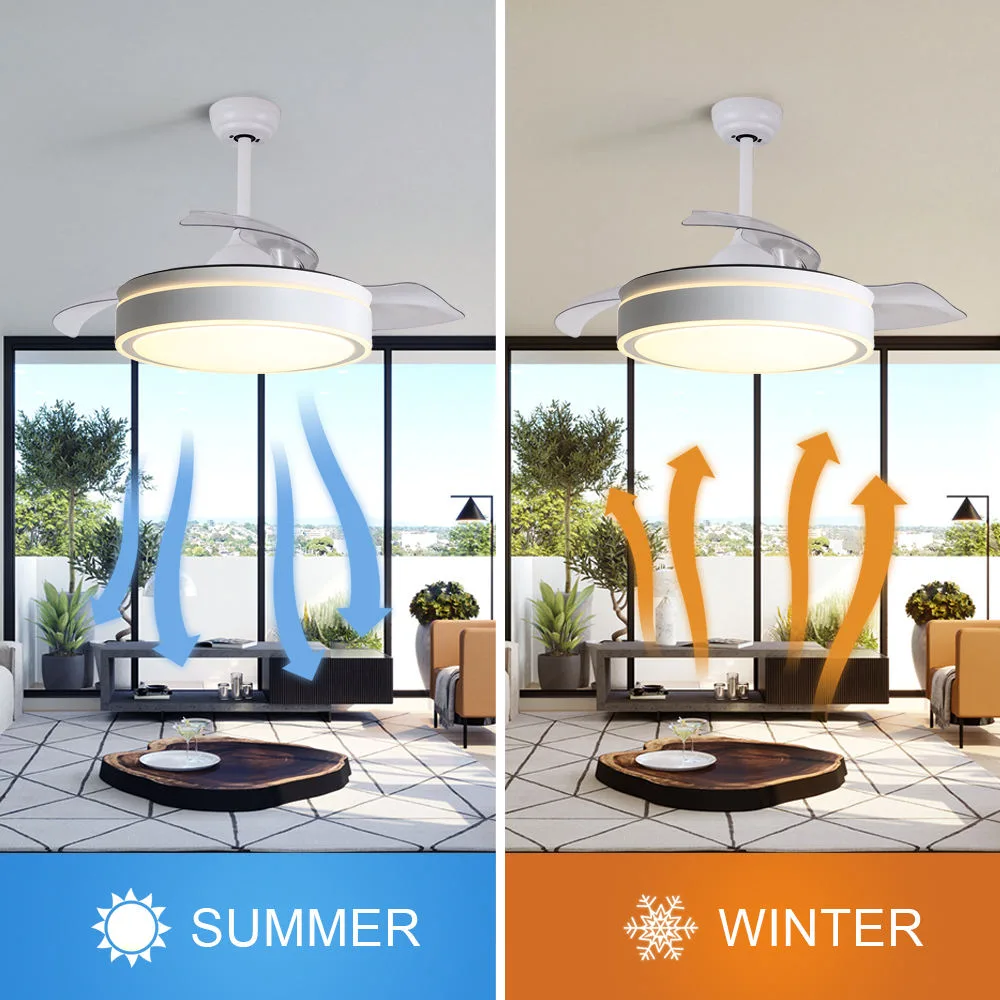 Ceiling Fan Manufacturer 42 Inch Retractable Modern White Led Ceiling Fan Light Kit - Image 4