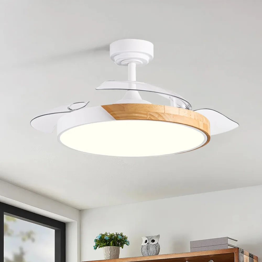 Ceiling Fan Manufacturer 42 Inch White Retractable Wood Grain Led Ceiling Fan Light - Image 2