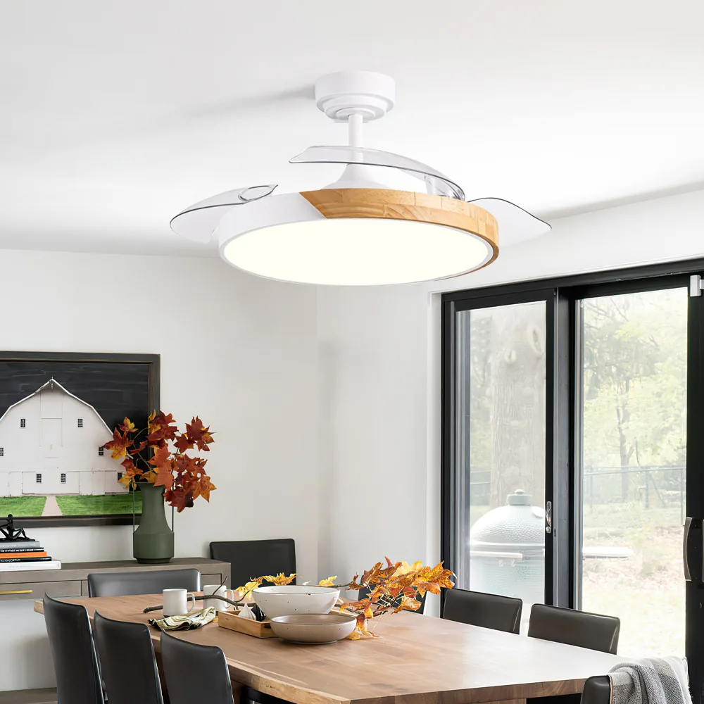 Ceiling Fan Manufacturer 42 Inch White Retractable Wood Grain Led Ceiling Fan Light - Image 4