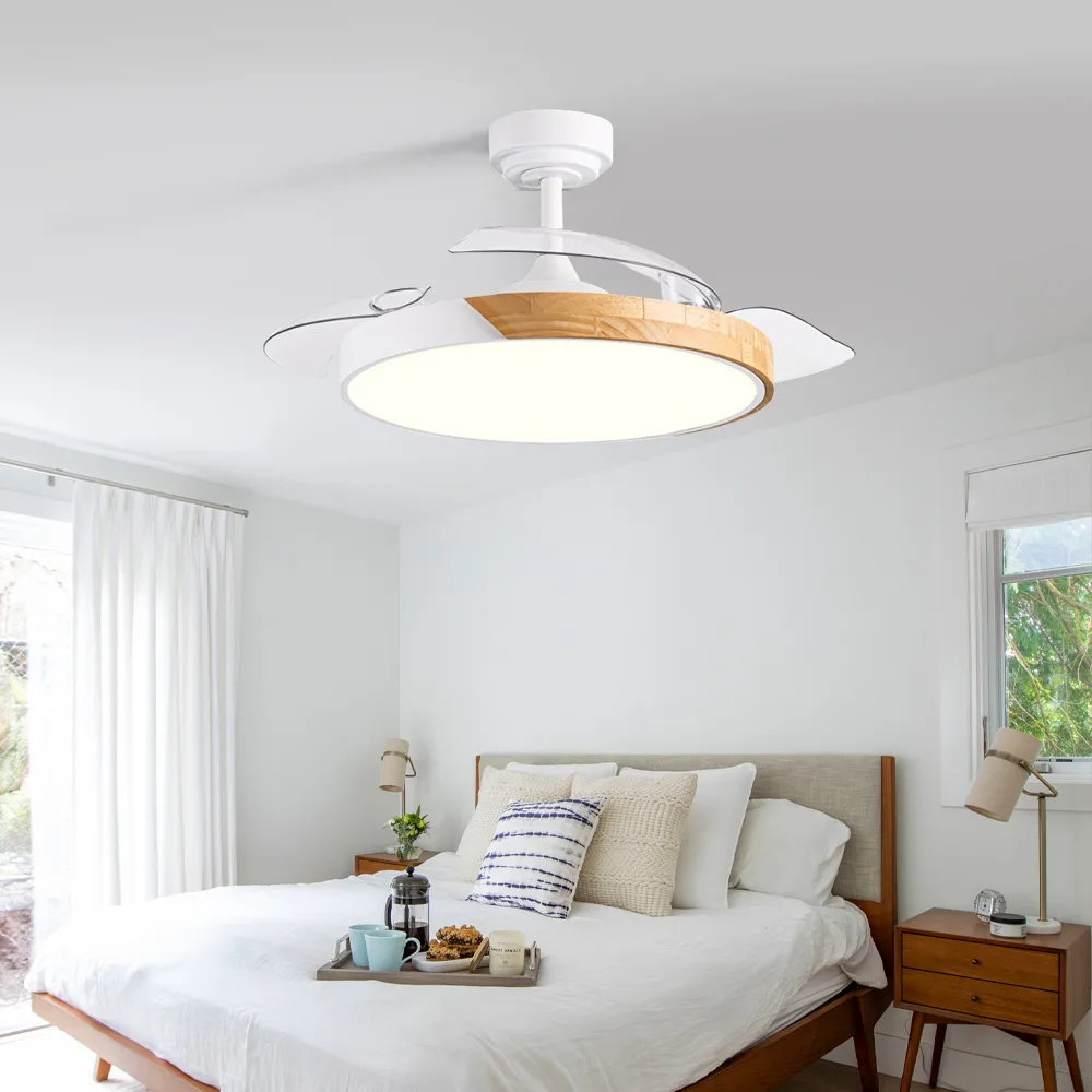 Ceiling Fan Manufacturer 42 Inch White Retractable Wood Grain Led Ceiling Fan Light - Image 5
