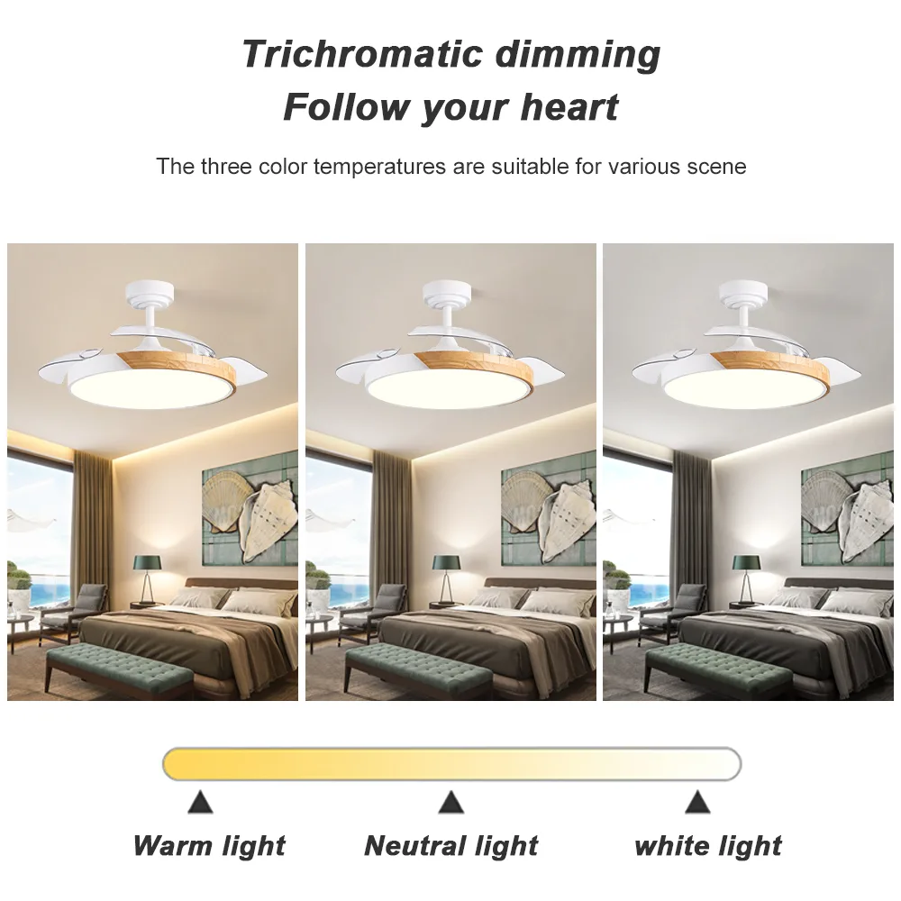 Ceiling Fan Manufacturer 42 Inch White Retractable Wood Grain Led Ceiling Fan Light - Image 6