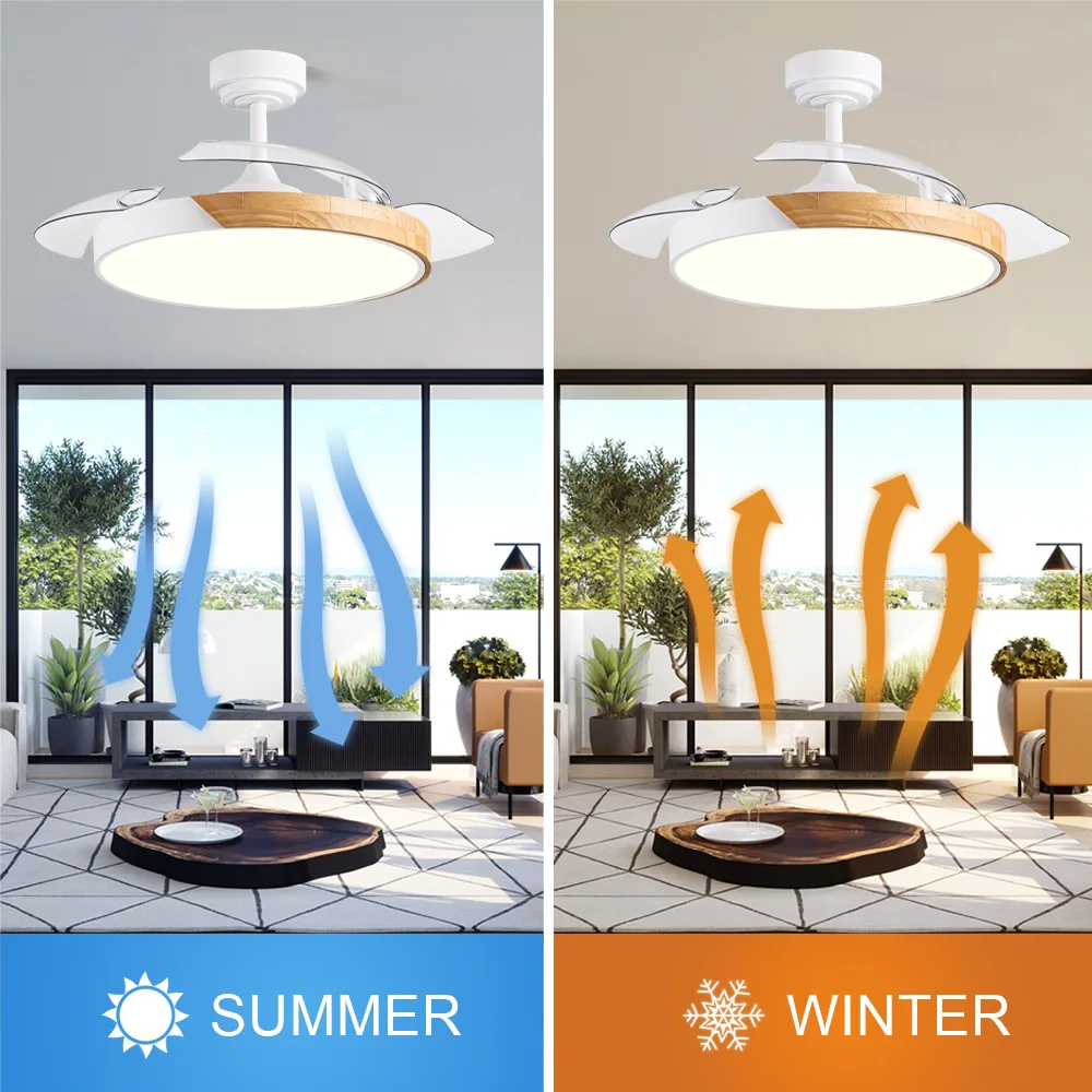 Ceiling Fan Manufacturer 42 Inch White Retractable Wood Grain Led Ceiling Fan Light - Image 7