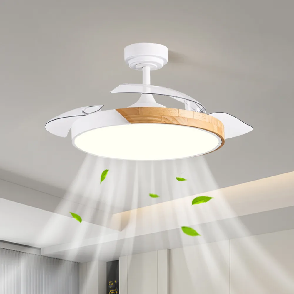 Ceiling Fan Manufacturer 42 Inch White Retractable Wood Grain Led Ceiling Fan Light - Image 8