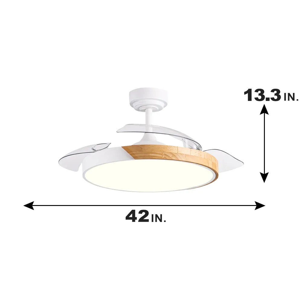 Ceiling Fan Manufacturer 42 Inch White Retractable Wood Grain Led Ceiling Fan Light - Image 9