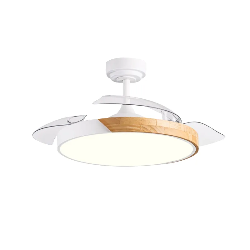 Ceiling Fan Manufacturer 42 Inch White Retractable Wood Grain Led Ceiling Fan Light