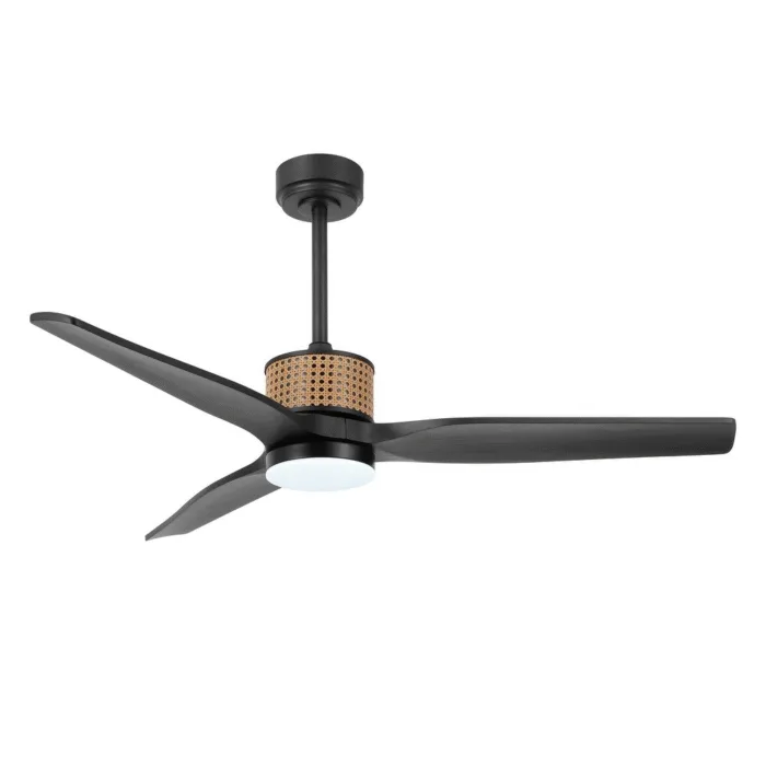 白底 52 Inch Wood Ceiling Fan with LED Light For Living Room